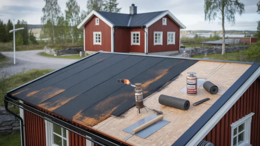 takpapp p villatak och garage v lj r tt och f en pappl ggning som h ller t tt i l ngden
